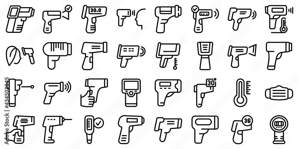 Poster laser thermometer icons set. outline set of laser thermometer vector icons for web design isolated o