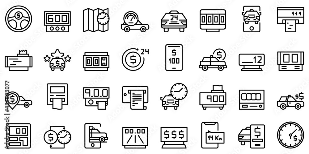 Poster taximeter icons set. outline set of taximeter vector icons for web design isolated on white backgrou