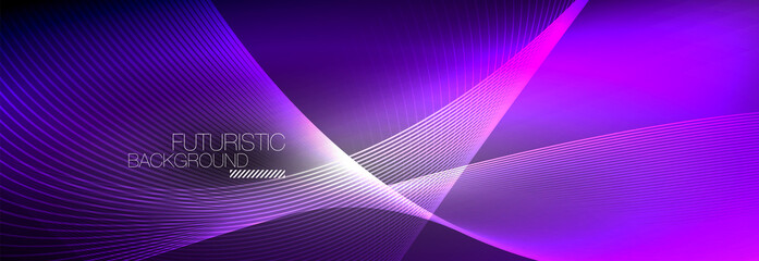 Fototapeta premium Abstract neon glowing light in the dark with waves. Shiny magic energy and motion concept, vector abstract wallpaper background