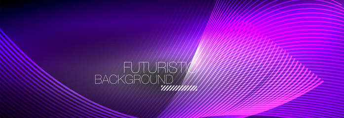 Abstract neon glowing light in the dark with waves. Shiny magic energy and motion concept, vector abstract wallpaper background