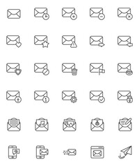 Mail email line icons set