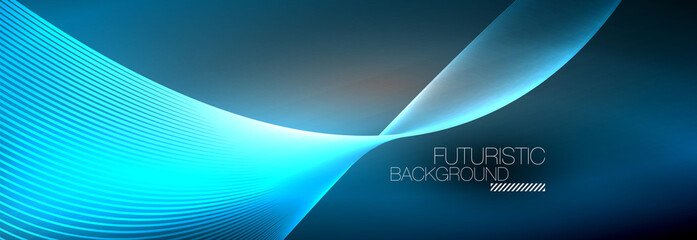 Abstract neon glowing light in the dark with waves. Shiny magic energy and motion concept, vector abstract wallpaper background