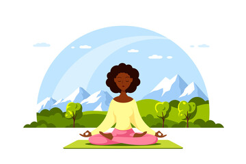 Obraz na płótnie Canvas Young Woman in Lotus Pose Pratices Meditation