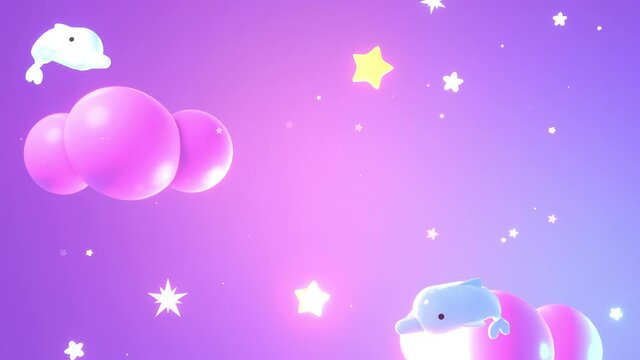 Looped cartoon pink dolphin dream animation. Sweet lullaby theme.