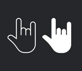 Rock hand gesture icon. Devil horns sign. Heavy metal music symbol. Mouse click cursor logo silhouette. Vector illustration image.