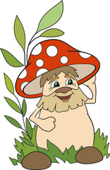 Cartoon Illustration of Funny mushroom with eyes and hands. Cute and funny cartoon characters.