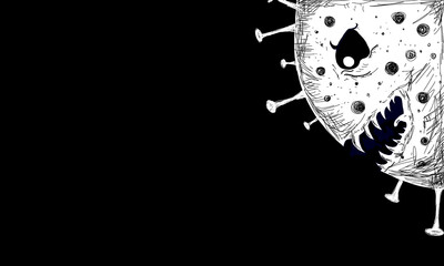 Monochromatic minimal conceptual banner showcasing planet earth on one side and deadly corona-virus or Covid-19 on the other, Fight between our planet  earth and the virus conceptual illustration