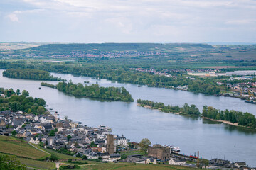 A full view of the town of Rüdesheim, Germany, known as "the brightest jewel on the Rhine"