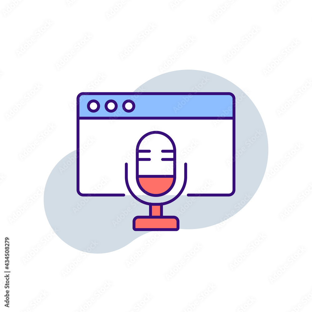 Poster microphone and web page rbg color icon. podcast. thin line vector illustration.
