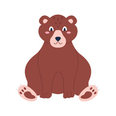 Cute brown bear sitting on a white background. Vector image in a flat style. Decor for children's posters, postcards, clothing and interior