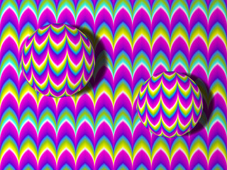 Colorful rainbow background with moving spheres. Motion illusion.