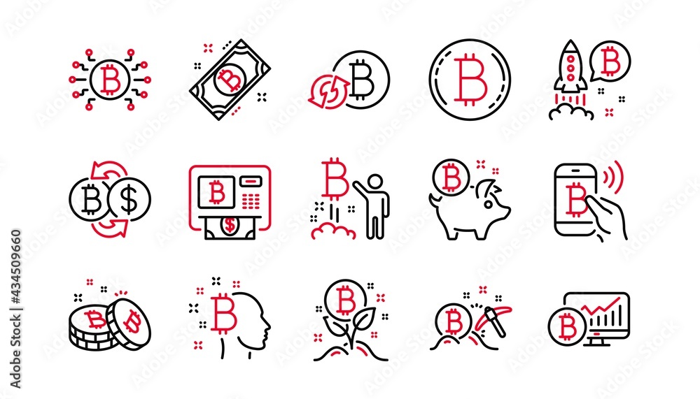 Aufkleber bitcoin line icons. blockchain, crypto ico and cryptocurrency. mining linear icon set. linear set. q