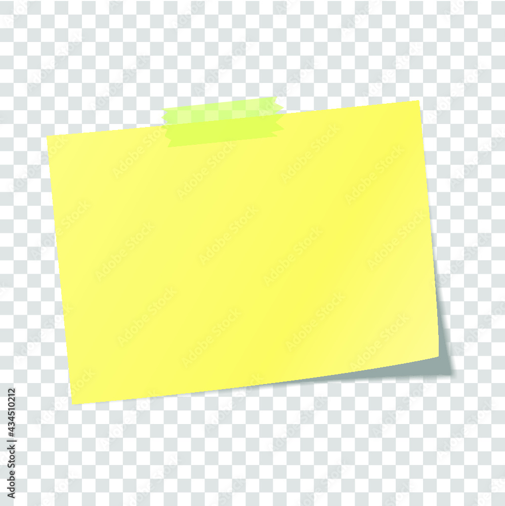 Poster yellow paper sheet on translucent sticky tape isolated on a transparent background