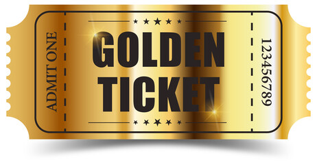 Realistic golden ticket - obrazy, fototapety, plakaty