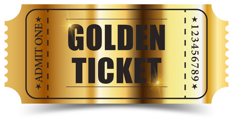Realistic golden ticket - obrazy, fototapety, plakaty