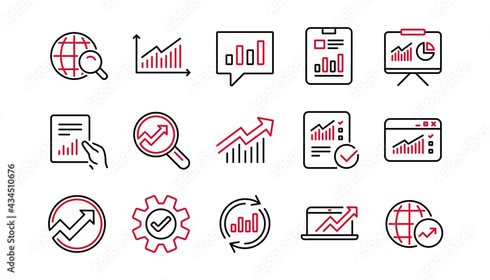 Poster analytics line icons. reports, charts and graphs. data statistics linear icon set. linear set. quali