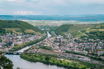 Fototapeta premium View of the city of Bingen on the Rhine, Germany, the starting point of the Rhine Valley, a UN World Heritage Site