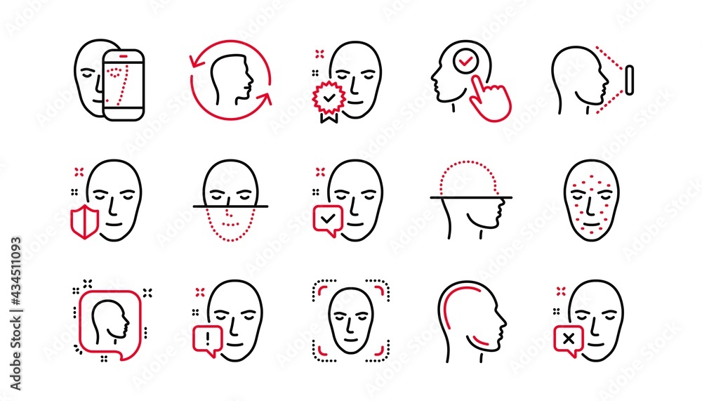 Poster face recognize line icons. biometrics detection, face id and scanning. identification linear icon se
