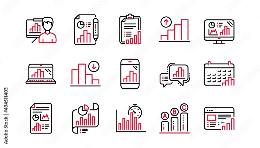 Poster graph line icons. charts and graphs, presentation and report. analytics linear icon set. linear set.