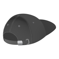 Cap or hat. Mockup and blank template of baseball uniform cap with front, back and right side view. Isolated vector illustrations set. Design template, vector eps10 illustration.