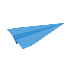 Origami plane. Blue fold paper airplane isolated on white background. Symbol of communication, delivery, travel, dreaming. Vector flat illustration.