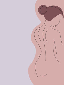 Vector image of the silhouette of the girl's back on a gentle pastel background. Poster. Advertising of spa, beauty salons. Packaging of goods for women.