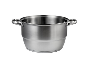 Stainless steel pot isolated on white background.