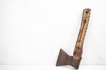 Axe with wooden handle ,Old axe isolated on on white background isolated with clipping path,Axe,Old...