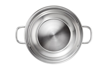 Stainless steel pot isolated on white background. Top view.