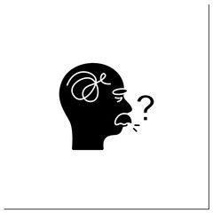 Speaking problems glyph icon.Difficulties with pronunciation, spelling sounds. Alzheimer disease. Neurologic disorder concept.Filled flat sign. Isolated silhouette vector illustration