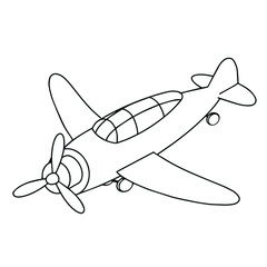 Toy airplane. Outline  vector isolated on white background.	