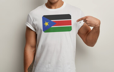 South Sudan Flag on white man t-shirt