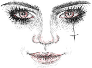 Fototapeta premium Woman Face Sketch vector_ Gothic beauty 