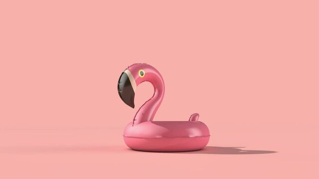 Inflatable Pink Summer Flamingo Pool Float Drops To The Floor. 3D Rendering