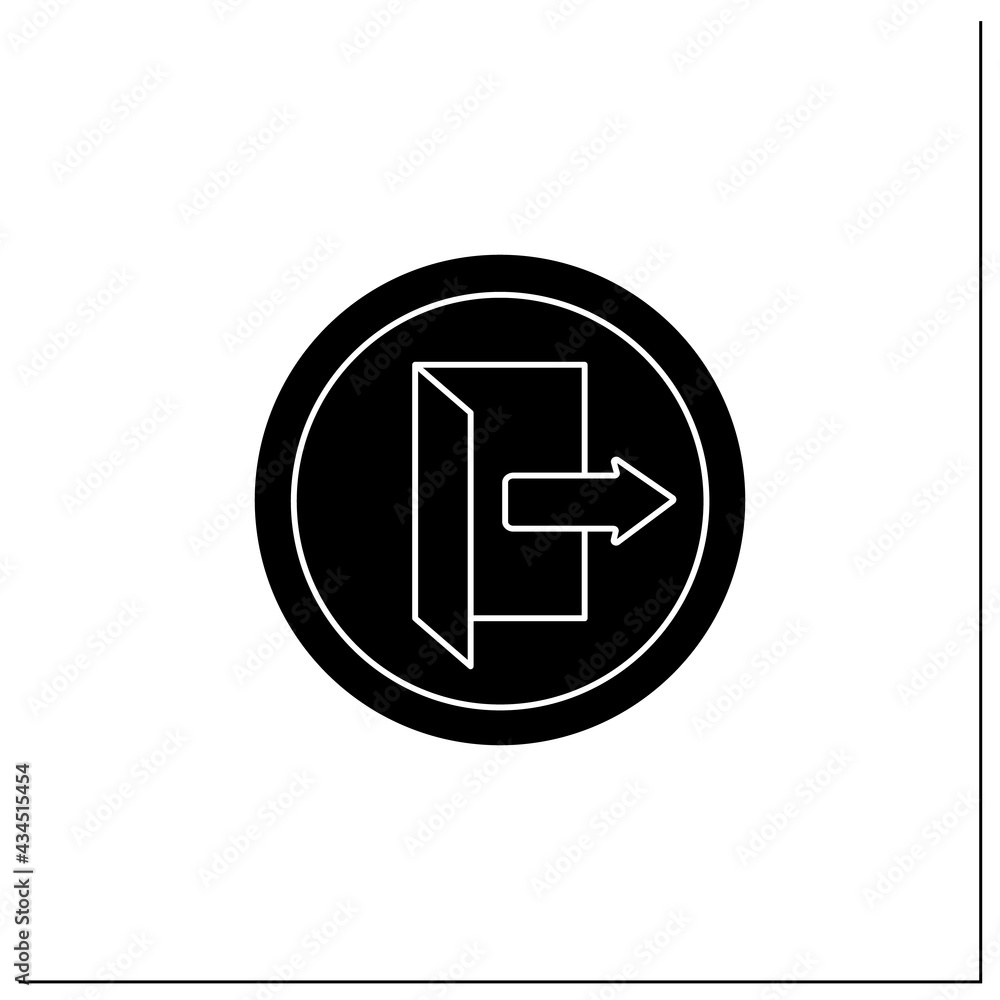 Poster exit symbol glyph icon. closest emergency exit. keep door opened. public place navigation. universal