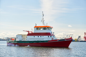 Rescue cruiser in use in the port for sea rescue