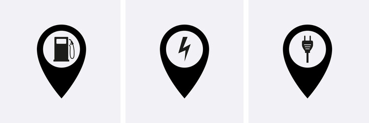 Map petrol and electric station Icons set.