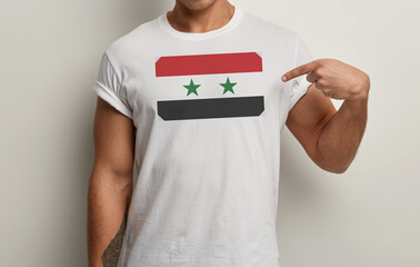 Syria Flag on white man t-shirt