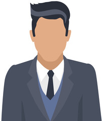 Confident businessman in office outfit. Avatar man in dark suit and tie isolated on white standing with his arms crossed. Serious business person vector male character, chief in half height icon