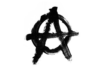 black symbol of anarchy is isolated against a white background - obrazy, fototapety, plakaty