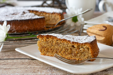 A piece of fresh baked almond cake