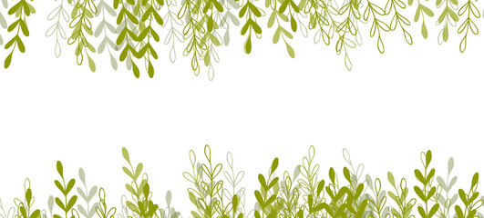 Floral web banner with drawn color exotic leaves. Nature concept design. Modern floral compositions with summer branches. Vector illustration on the theme of ecology, natura, environment. Copy space