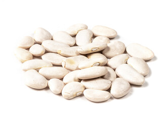 handful of lima beans closeup on white