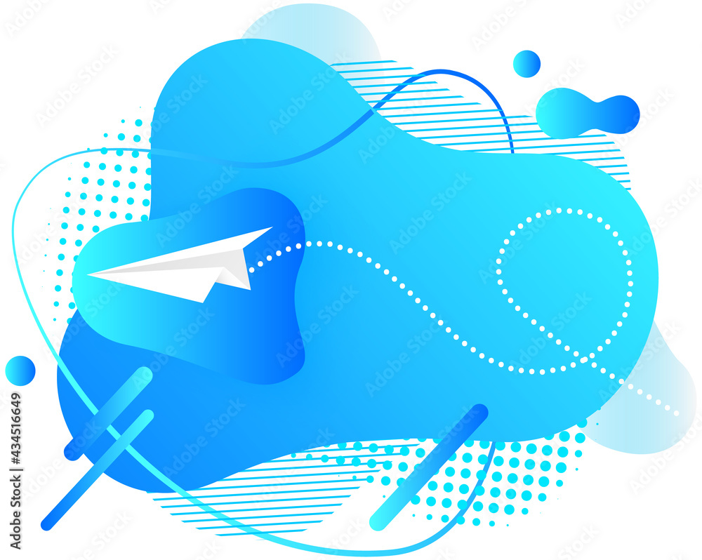 Aufkleber abstract background with paper airplane in blue sky with geometric lines and shapes. pattern design 