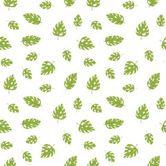 Floral seamless with hand drawn color exotic monstera leaves. Cute summer background. Tropic green branches. Modern floral compositions. Fashion vector illustration for wallpaper, fabric, textile