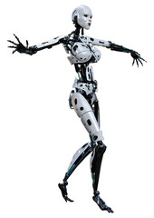 3D Rendering Female Robot on White