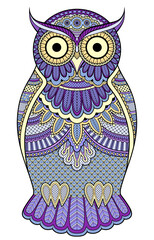 Graphic ornate blue owl