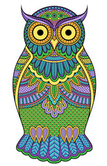 Graphic ornate multicolour owl