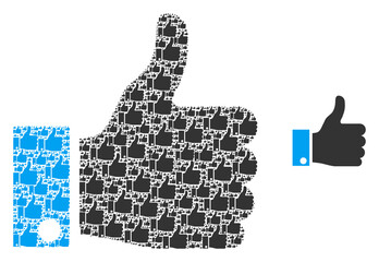 Thumb up icon mosaic is organized with scattered itself thumb up elements. itself vector mosaic of thumb up elements.