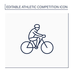 Cycling line icon. Bicycling, biking. Physical exercises. Cyclist rides bike. Athletic competition concept. Isolated vector illustration. Editable stroke
